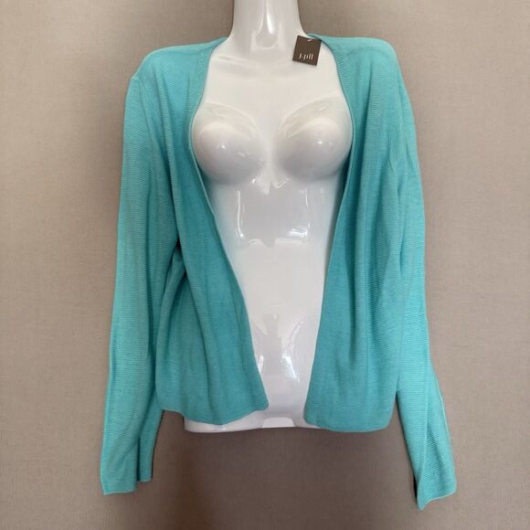 J Jill Cardigan Sweater Womens Size MP Blue Open Front Linen Blend Cropped New - Picture 1 of 9